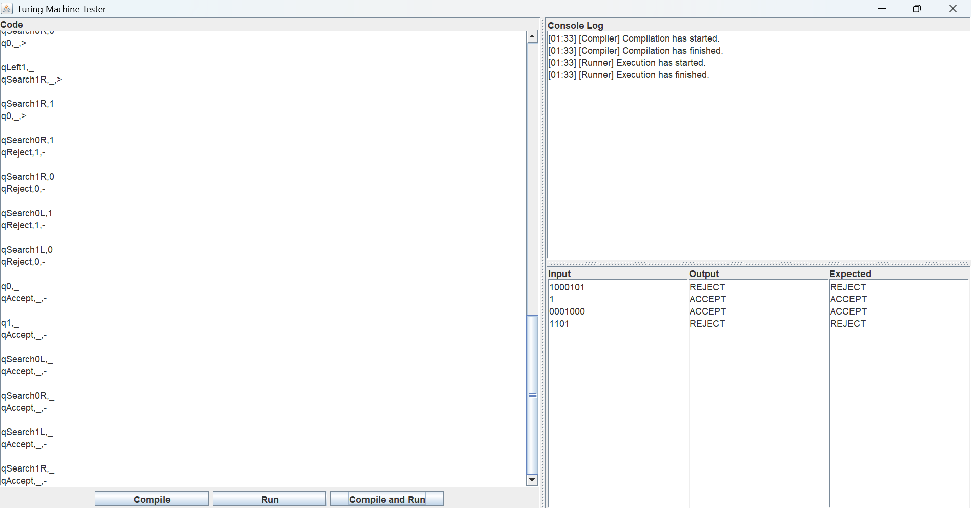 Turing Machine Simulator Screenshot